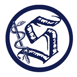 Logo: Stilisiertes "S", links Aeskulapstab, Text: Separata Bibliothek, Design by Margrit Hartl